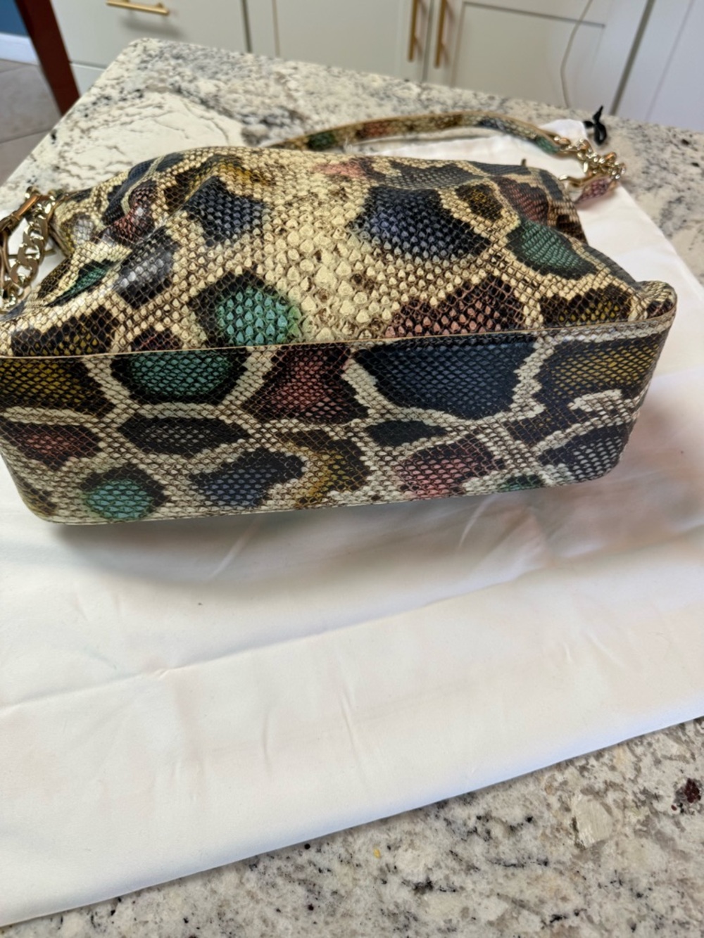 Brahmin Multicolor Textured Snake-Print Leather Shoulder Bag with Gold Chain - Picture 2 of 7